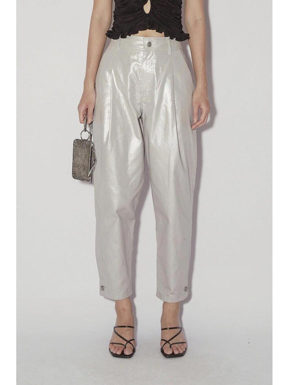 Magali Pascal High Rise Mom Tapered Leg Jeans  Silver Metallic Women Size S